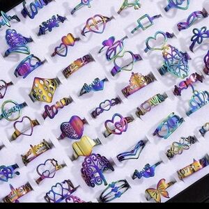 Hot Topic Iridescent Blue and Purple Rings Collection Set Of 10